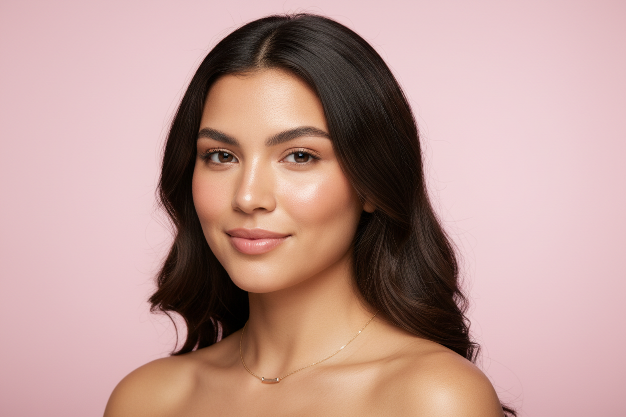 Skincare beauty banner - Hispanic woman with glowing skin